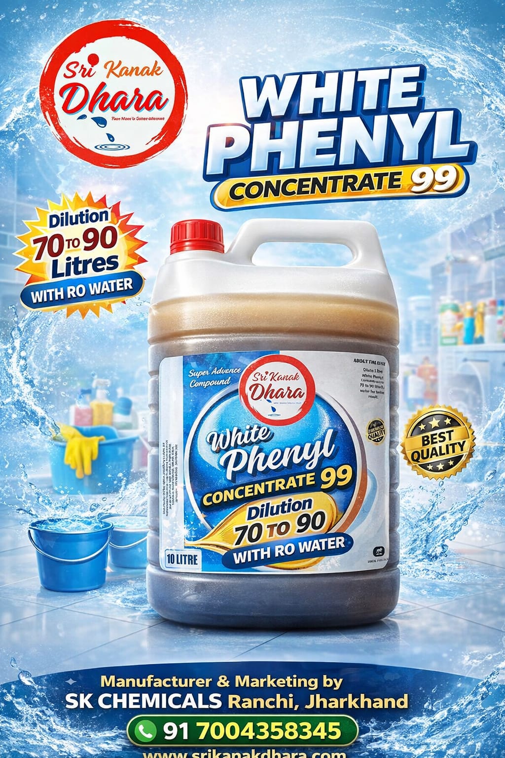 Sri Kanak Dhara White Phenyl Concentrate 99, 10 litre pack with 70 to 90 litre dilution