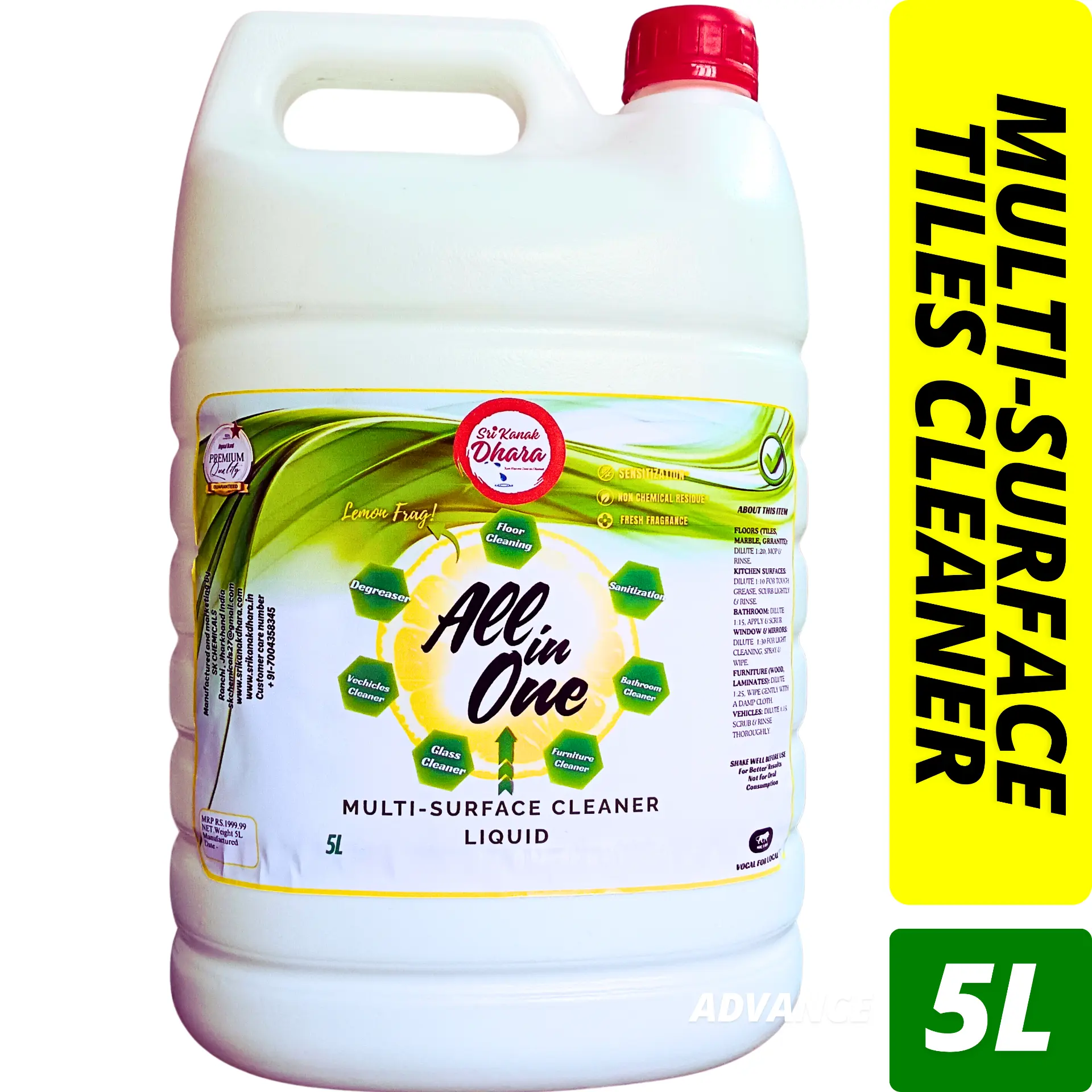 Sri Kanak Dhara All in One Multi-Surface Liquid 5 Litre bathroom scale remover and cleaner pack