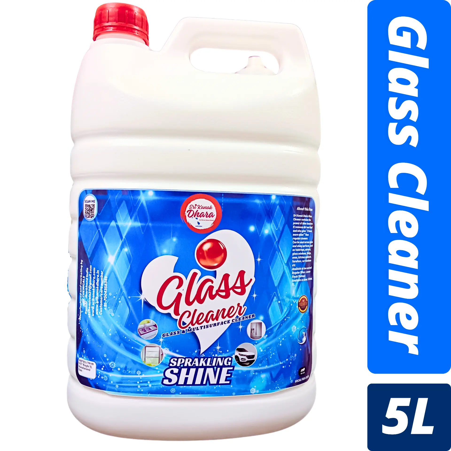 Sri Kanak Dhara Glass Cleaner — Sparkling Shine Bulk 5 Litre pack for streak-free mirror shine and sticker gum removal