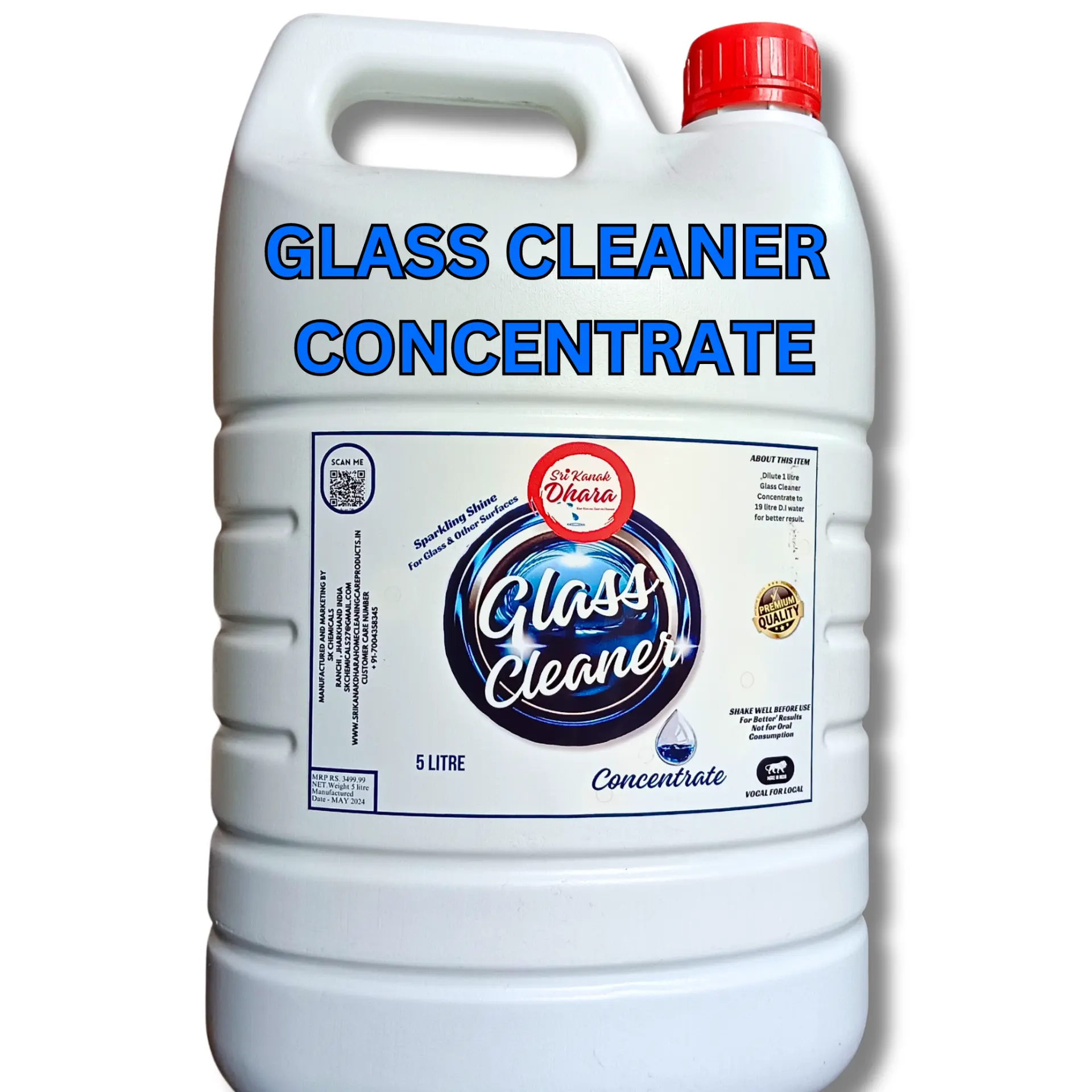 Sri Kanak Dhara Glass Cleaner Concentrate 5 Litre pack for streak-free mirror shine and sticker gum removal