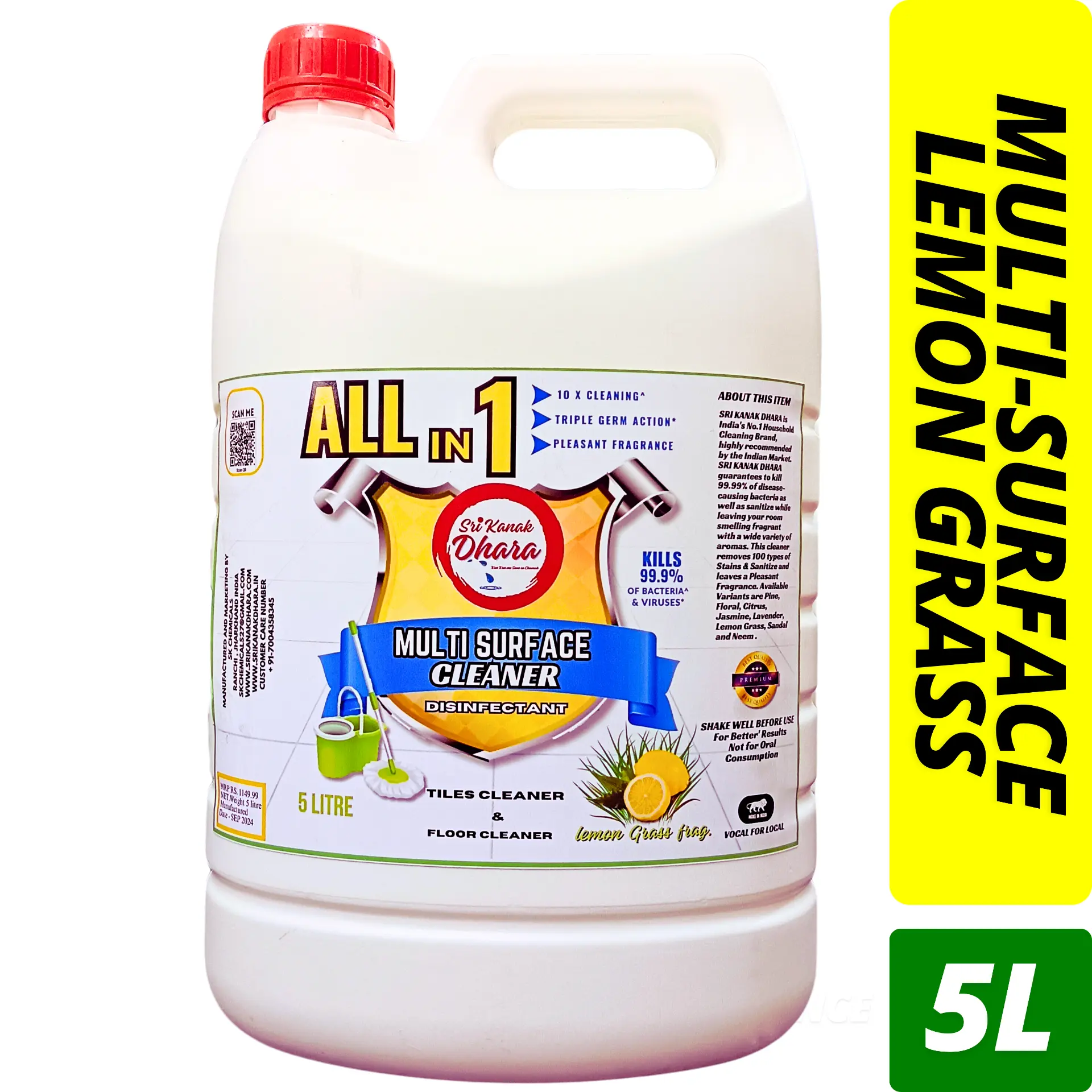 Sri Kanak Dhara All-in-1 Multi-Surface Cleaner Bulk 5 Litre bathroom scale remover and cleaner pack